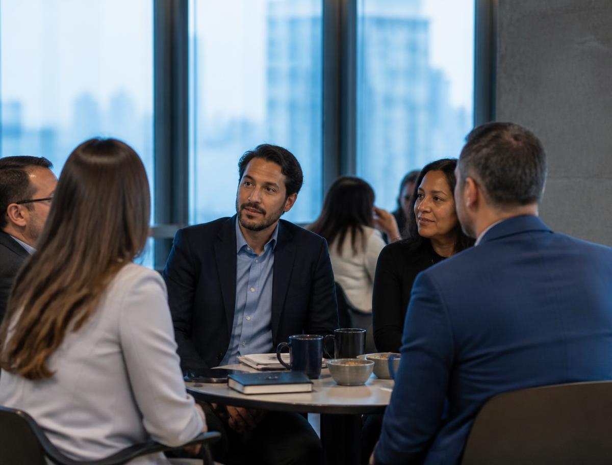 Grupo reduzido de empresários em networking